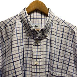 Brioni Mens XXL White/Blue/Purple Plaid Button Down Cotton Dress Shirt Italy euc